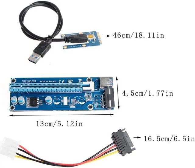 Alt view image 2 of 6 - New 1 Set Mini PCI-E Express 1x To 16x USB 3.0 Extender Riser Card Adapter SATA 15 Pin To 4Pin Power Cable 16.5cm C26
