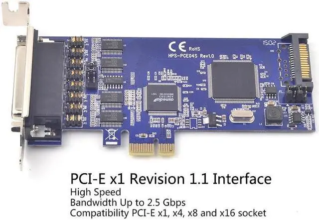 Alt view image 5 of 6 - 4 Port RS232 Serial Adapter PCI-e Expansion Card w/ Fan-Out Cable PCI express I/O Card Resettable Fuse Chip SystemBase 16C1054
