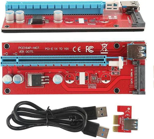 Alt view image 5 of 6 - 0.6M PCI-E 1X to 16X Riser Card Extender PCIE PCI Express Adapter with USB 3.0 Cable + 15Pin SATA Molex Power Connector