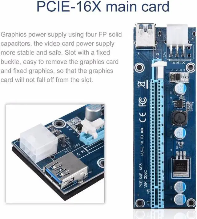 Alt view image 2 of 6 - 5pcs USB3.0 PCI-E Powered Express 1x to 16x Extender Riser Card Adapter SATA to 6Pin Power Cable Molex Power for BTC Miner