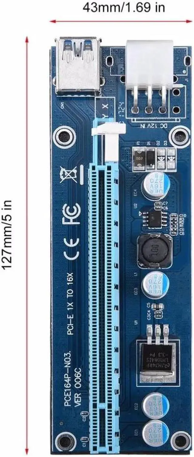 Alt view image 6 of 6 - 5pcs USB3.0 PCI-E Powered Express 1x to 16x Extender Riser Card Adapter SATA to 6Pin Power Cable Molex Power for BTC Miner