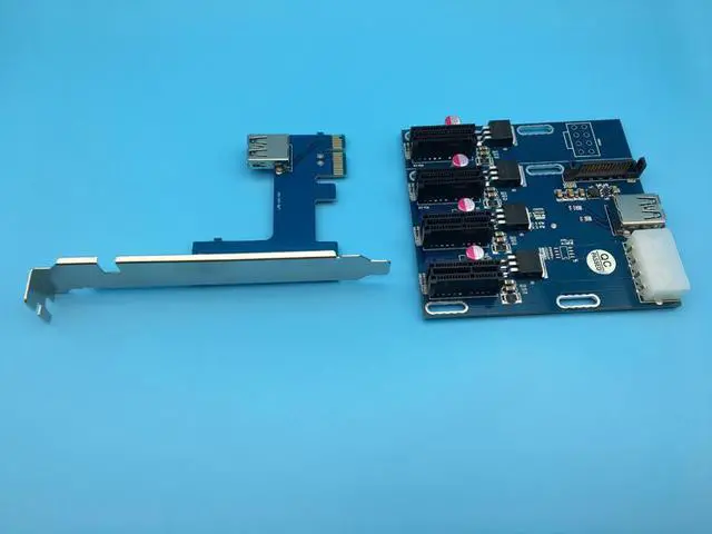 Alt view image 3 of 6 - PCIe 1 to 4 PCI Express 1X Slots Riser Card Mini ITX to External 4 PCI-e Slot x1 Port Multiplier for Bitcon BTC Miner Mining