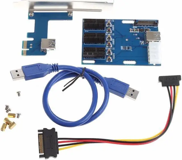 Main image of 1 Port PCI-E 1X To 3 Slot 1X Switch Multiplier Expander Board HUB Expansion Riser Card + USB Power Cable Set