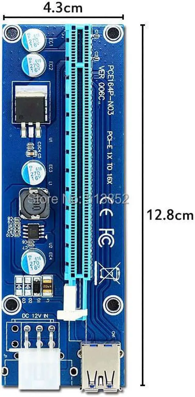 Alt view image 5 of 5 - 006C PC PCIe PCI-E PCI Express Riser Card 1x to 16x USB 3.0 Data Cable SATA to 6Pin IDE Molex Power Supply for BTC Miner Machine