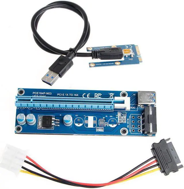 Main image of New 1 Set Mini PCI-E Express 1x To 16x USB 3.0 Extender Riser Card Adapter SATA 15 Pin To 4Pin Power Cable 16.5cm C26