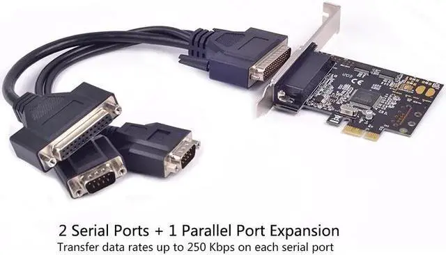 Alt view image 4 of 6 - PCI-e PCI express to 2 Serial RS232+ 1 Parallel Ports PCIe I/O Card MosChip MCS 9901