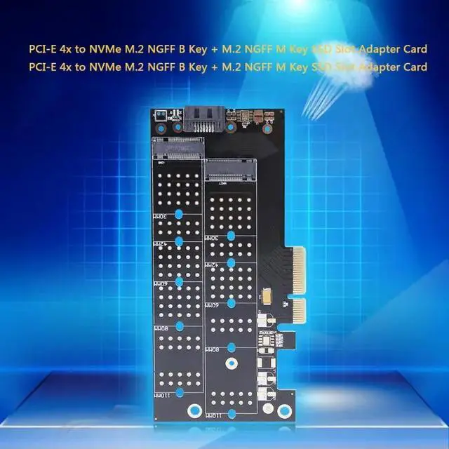 Alt view image 3 of 6 - Amify PCI-E 4x to NVMe M.2 NGFF B Key + M.2 NGFF M Key SSD Slot Adapter Card for 2230/2242/2260/2280 NGFF SSD Cards High Speed