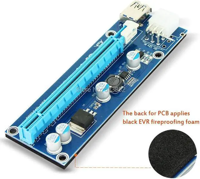 Alt view image 3 of 5 - 006C PC PCIe PCI-E PCI Express Riser Card 1x to 16x USB 3.0 Data Cable SATA to 6Pin IDE Molex Power Supply for BTC Miner Machine
