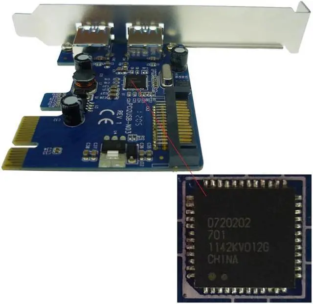 Alt view image 6 of 6 - Amify 2-Port SuperSpeed USB 3.0 PCI-E PCIE PCI Express Connector Adapter usb3.0 Add On Card Low Profile
