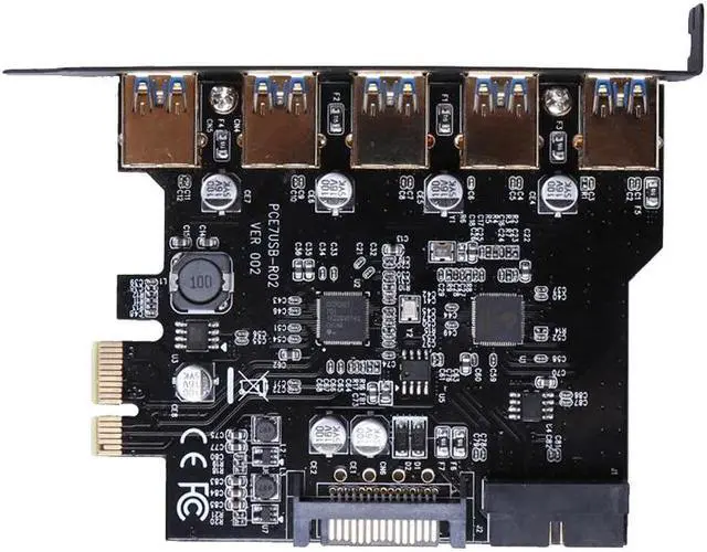 Alt view image 2 of 5 - Speed PCI-E to USB 3.0 19-Pin 5 Port PCI Express Expansion Card Adapter SATA 15Pin Connector with Driver CD for Desktop