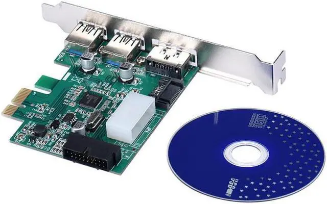 Alt view image 4 of 4 - External eSATA + 2 ports USB 3.0 +19 Pin USB Combo PCI-E Expansion Card PCI Express Add on Card with Power Port
