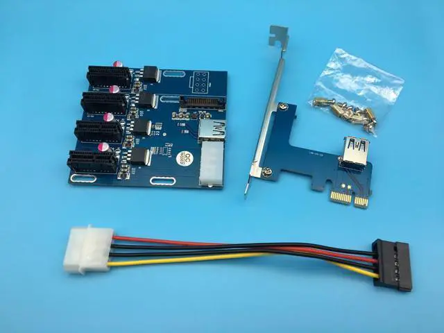 Alt view image 4 of 6 - PCIe 1 to 4 PCI Express 1X Slots Riser Card Mini ITX to External 4 PCI-e Slot x1 Port Multiplier for Bitcon BTC Miner Mining
