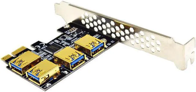 Alt view image 3 of 6 - 4 Port USB3.0 Riser Card Gold PCI-E 1 to 4 PCI Express 16X Slot External Adapter PCIe Port Multiplier Card for BTC Mining