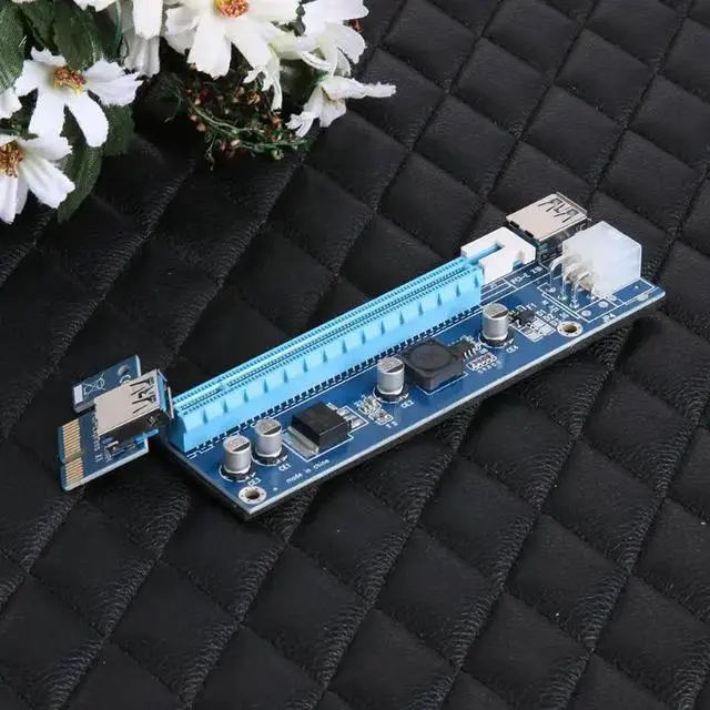 Alt view image 6 of 6 - PCI-E1X to 16X Upgraded Version PCI-E Express Extender Riser Card SATA 15Pin Male to 6Pin Power Line USB 3.0 Cable for Mining