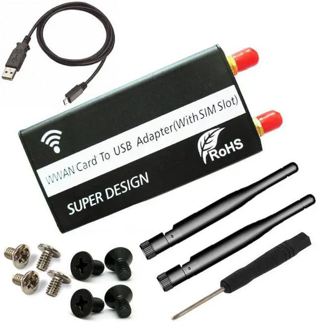 Alt view image 6 of 6 - PCI-E Mini PCI-Express to USB Adapter with SIM Card Slot for WWAN/LTE Module with USB Cable and Antennas 1 Set Black