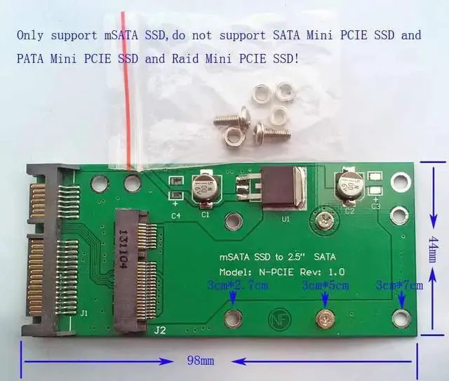 Main image of mSATA to SATA Adapter PCI-E To 2.5" SATA3 SSD Adapter PCI-E SSD to 2.5" SATA 22 Pin