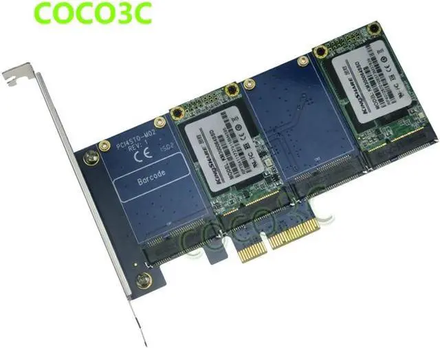 Alt view image 2 of 5 - 4 mSATA SSD PCIe Controller Card RAID0 RAID1 RAID10 Marvell HyperDuo PCI-e flash solutions accelerates databases