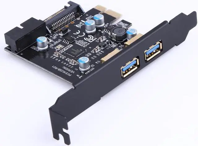 Alt view image 4 of 6 - USB 3.0 PCI-E Expansion Card Adapter External 2 Port USB3.0 Hub Internal 19pin Header PCI-E Card Power Connector