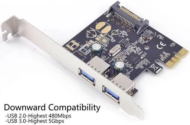 Alt view image 2 of 6 - PCI-E USB 3.0 2 Ports Card with 15-pin SATA Power Converter Renesas NEC chipset