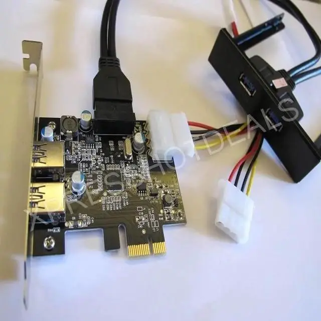 Alt view image 4 of 4 - 2 Ports PCI-E PCI Express USB 3.0 Card Adapter + 4 Pin Power Cable + USB 3.0 Front Panel