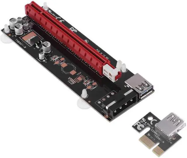 Alt view image 3 of 6 - Amify PCIE Riser PCI-E Express 1x To 16x Extender Riser Card Adapter 4Pin molex USB 3.0 Extension Cable Graphic Riser for BTC Miner