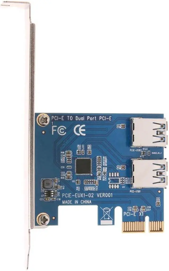 Alt view image 3 of 6 - Amify PCI-E 1 to 2 PCI express 1X slots Riser Card with 2pcs 6pin Riser card USB 3.0 Cable 15 to 6pin power PCIe Port Multiplier Card