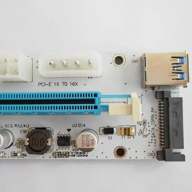 Alt view image 4 of 5 - 3 in 1 VER008S PCI-E Riser Card 6pin 4pin SATA Riser 60cm pcie 1x to 16x PCI Express Slot for Antminer Bitcoin BTC Miner Mining
