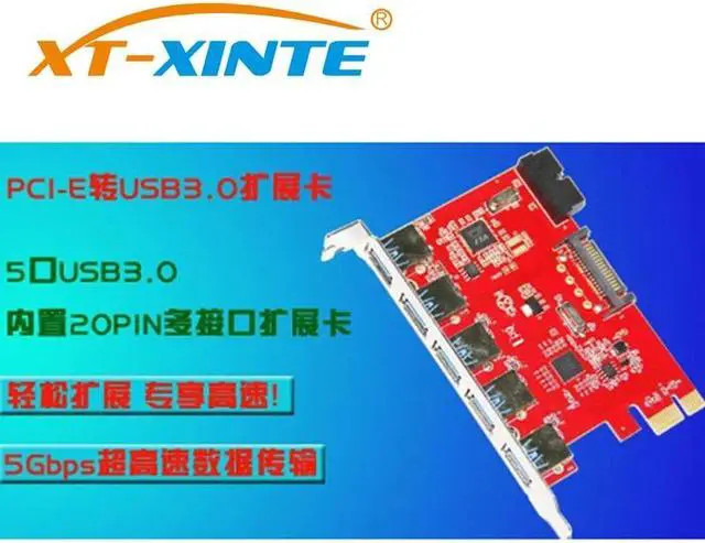 Alt view image 4 of 6 - Desktop PCI-E to 5-Port USB 3.0 + 20 PIN Expansion Card