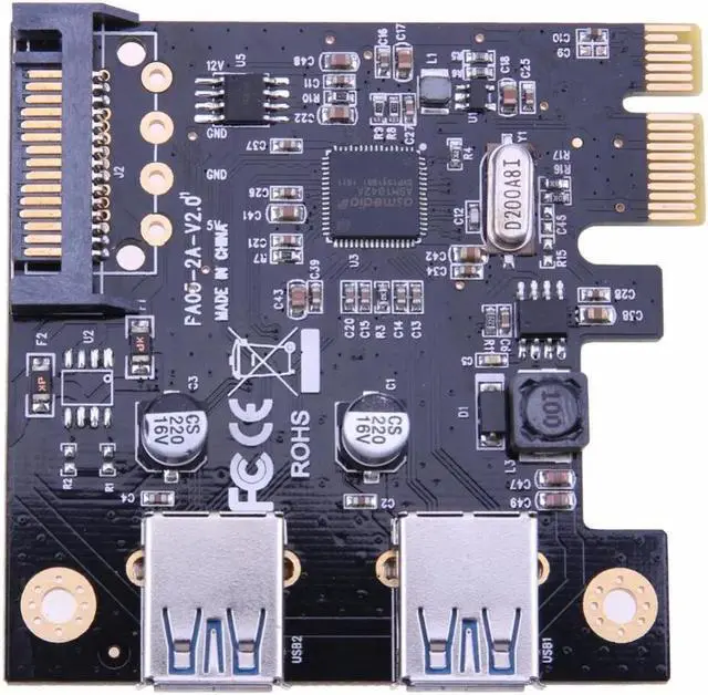 Main image of Amify PCI-E to USB3.0 2 Port PCI Express HUB Expansion Card 19Pin Power Connector coompatiable with X4 X8 X16
