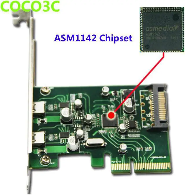 Alt view image 2 of 6 - 2 ports USB 3.1 Type-C PCI express Card + PCIe low profile bracket pci-e 4x to usb3.1 Type C adapter SuperSpeed 10Gbps USB-C