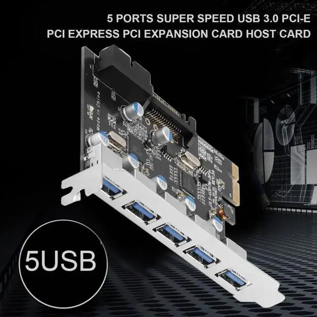 Alt view image 2 of 6 - Amify 5 Ports Super Speed USB 3.0 PCI-E PCI Express PCI Expansion Card Host Card Hub Controller Adapter U3P7N-5P1H-I