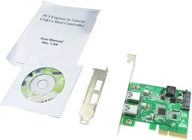 Alt view image 6 of 6 - Desktop PCI Express x4 to Dual USB3.1 Type A port Adapter 2 ports USB 3.1 Type-A PCI-e Controller Card SATA power Supply