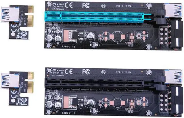 Main image of PCI-E PCI Express 1x to 16x Extender Riser Card Adapter Kit 6 solid capac USB 3.0 Cord SATA 15 to 4pin Power Cable for BTC Miner