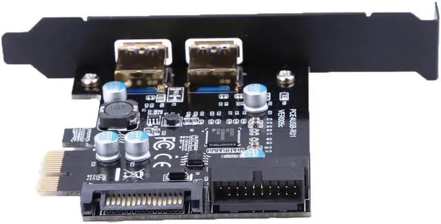 Alt view image 2 of 6 - USB 3.0 PCI-E Expansion Card Adapter External 2 Port USB3.0 Hub Internal 19pin Header PCI-E Card Power Connector