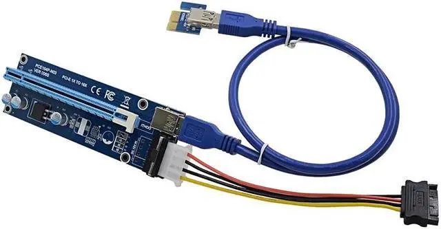 Alt view image 5 of 6 - 60cm PCI-E PCIe PCI Express 1x to 16x Riser USB 3.0 Extender Cable with Sata to 4Pin IDE Molex Power Supply for BTC Miner RIG