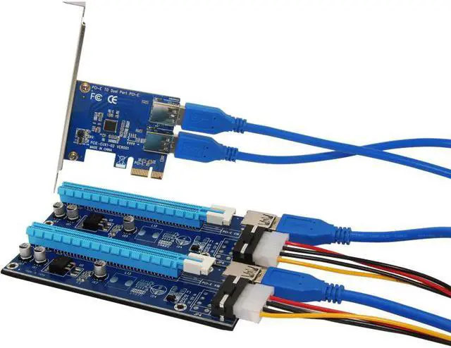 Alt view image 6 of 6 - 2 Slots PCI-E 1 to 2 PCI Express 16X Slot External Riser Card Adapter Board PCIe Port Multiplier Card for Bitcoin Mining Machine