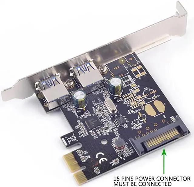 Alt view image 3 of 6 - PCI-E USB 3.0 2 Ports Card with 15-pin SATA Power Converter Renesas NEC chipset