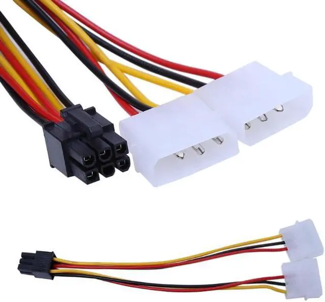 Alt view image 2 of 6 - 10Pcs/Set Graphics Power Adapter Cable 6PIN Turn Double 4pin Dual Molex 4-Pin To One PCI-E 6-Pin Power Connector Y Adapter Cable