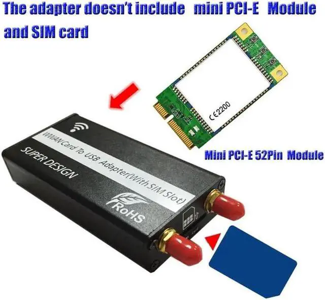 Alt view image 2 of 6 - PCI-E Mini PCI-E Wireless Card to USB Adapter Card with SIM Card Slot for WWAN/LTE Module