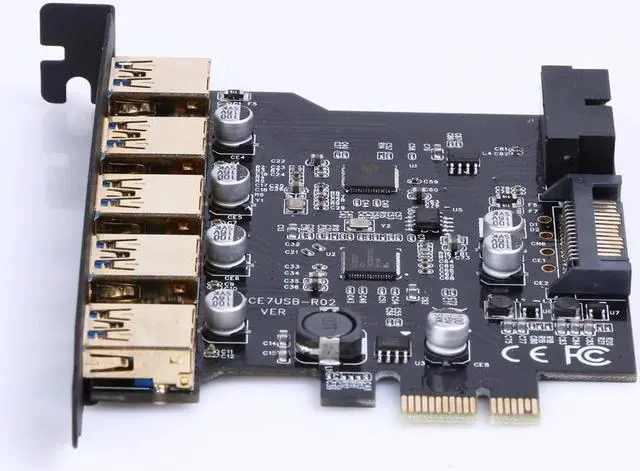 Alt view image 4 of 5 - Speed PCI-E to USB 3.0 19-Pin 5 Port PCI Express Expansion Card Adapter SATA 15Pin Connector with Driver CD for Desktop