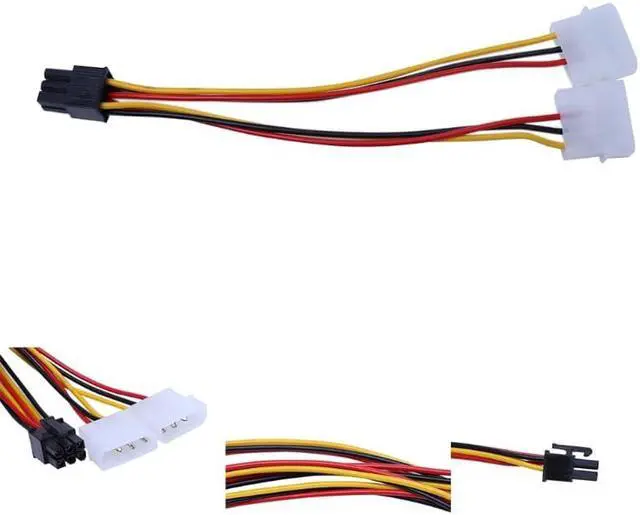 Alt view image 3 of 6 - 10Pcs/Set Graphics Power Adapter Cable 6PIN Turn Double 4pin Dual Molex 4-Pin To One PCI-E 6-Pin Power Connector Y Adapter Cable