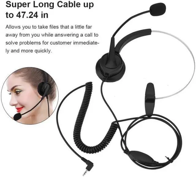 Alt view image 6 of 6 - Professional Cordless Phone Headset Adjustable Noise Cancelling 2.5mm Telephone Headset Call Center Headset