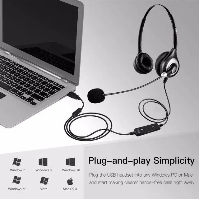 Alt view image 5 of 6 - Wantek Corded USB Headsets Stereo Computer Headset with Microphone Noise Cancelling,Call Center,Crystal Clear Chat Ultra Comfort