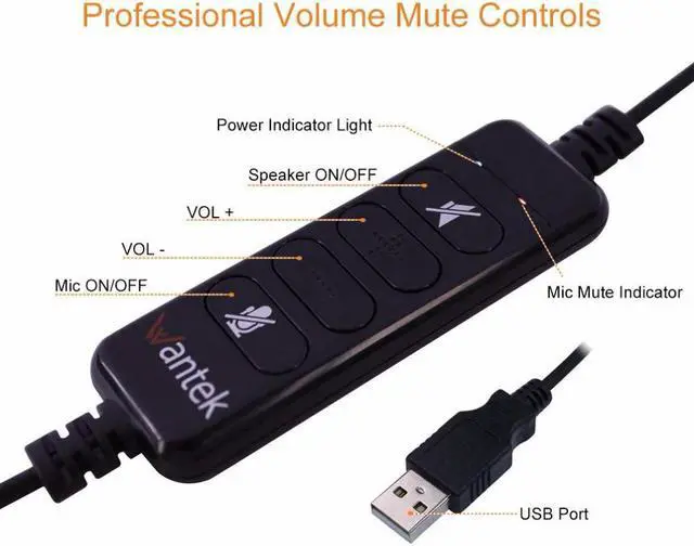 Alt view image 3 of 6 - Wantek Corded USB Headsets Stereo Computer Headset with Microphone Noise Cancelling,Call Center,Crystal Clear Chat Ultra Comfort