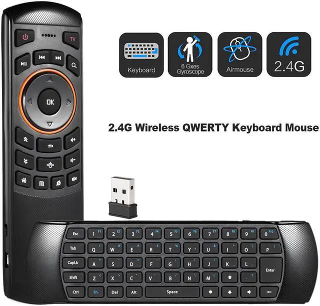 Alt view image 2 of 6 - Mini 2.4GHz Wireless QWERTY Keyboard  Handheld Air Mouse Remote Control 6 Gxes Gyroscope for Windows /Mac OS/Linux/TV Box