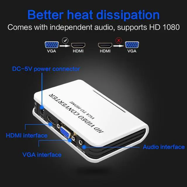 Alt view image 4 of 6 - Audio TV AV HDTV PC Video Cable VGA2HDMI Converter Adapter Portable Plug and play VGA To HDMI Output 1080P HD  High Quality