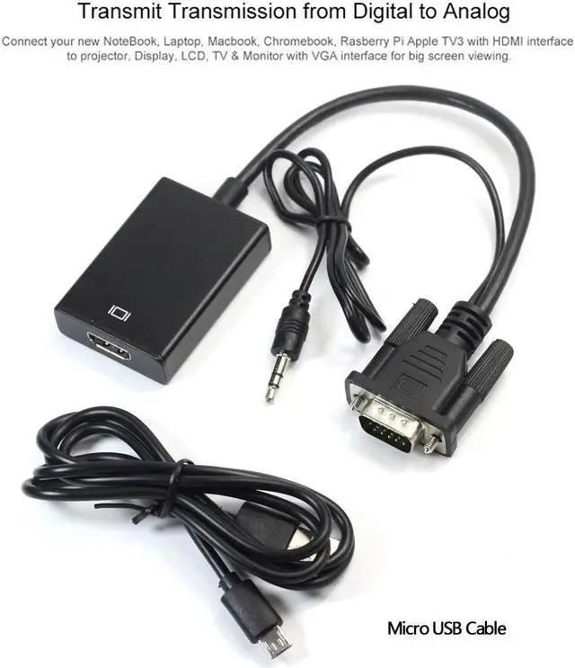 Alt view image 3 of 6 - AIXXCO VGA to HDMI Converter Adapter Output 1080P HD with Audio VGA2HDMI TV AV to HDTV Video Cable Converter Adapter for TV PC