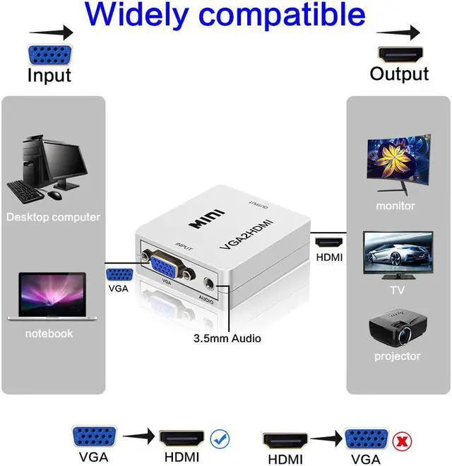 Alt view image 3 of 6 - Audio TV AV HDTV PC Video Cable VGA2HDMI Converter Adapter Portable Plug and play VGA To HDMI Output 1080P HD  High Quality