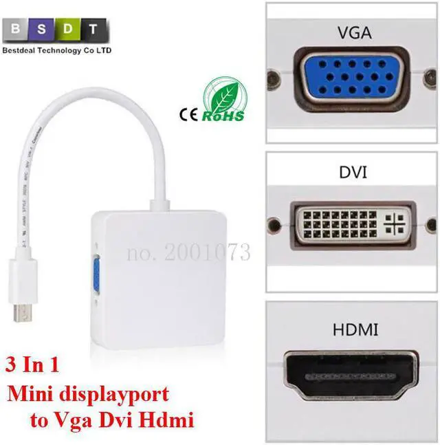 Main image of 3 In 1 Mini displayport DP Thunderbolt to DVI VGA  Converter Adapter cable for iMac Mac Mini Pro Air Book TO Monitor TV