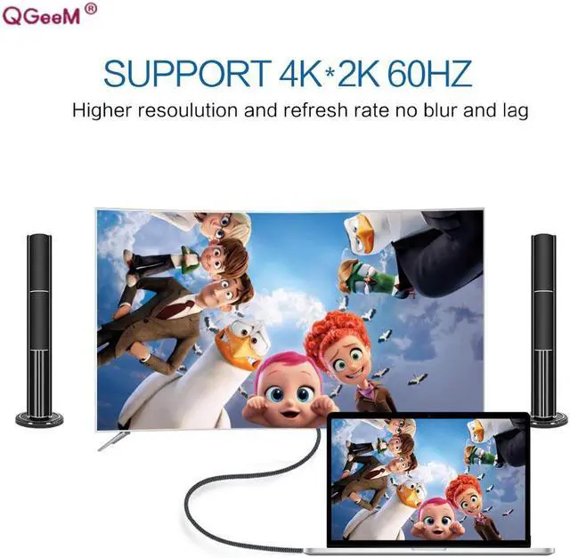 Alt view image 3 of 6 - QGeeM USB C to HDMI 4K Cable adapter Thunderbolt 3 Compatible for huawei mate 20 macBook pro 2018 ipad pro galaxy S9 HDMI USB-C